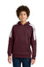 Sport-Tek YST255 Youth Sport-Wick Moisture Wicking United Fleece Hooded Sweatshirt Hoodie w/ Pouch Pocket Maroon/White Model Front