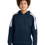Sport-Tek Youth Sport-Wick Moisture Wicking United Fleece Hooded Sweatshirt Hoodie w/ Pouch Pocket - Navy Blue/White