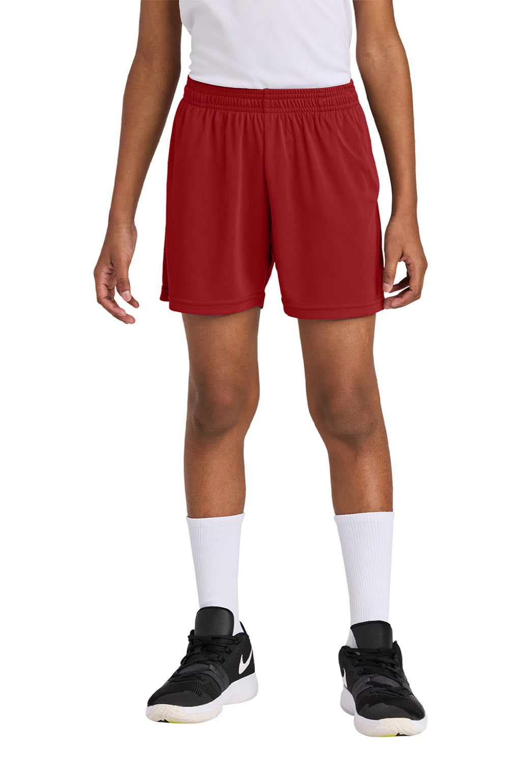 Sport-Tek YST349P Youth PosiCharge Competitor Shorts w/ Pockets Deep Red Model Front