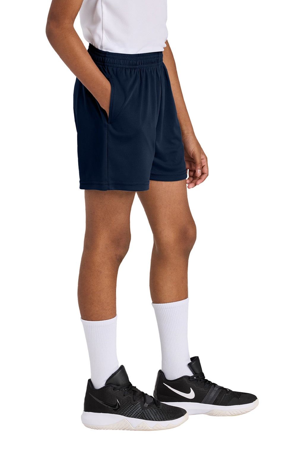 Sport-Tek YST349P Youth PosiCharge Competitor Shorts w/ Pockets True Navy Blue Model Side