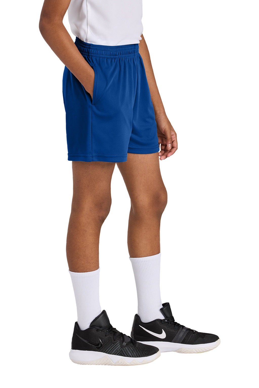 Sport-Tek YST349P Youth PosiCharge Competitor Shorts w/ Pockets True Royal Blue Model Side