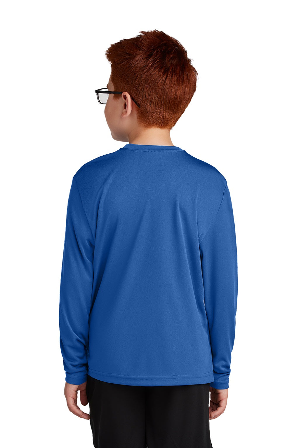 Sport-Tek YST350LS Youth Competitor Moisture Wicking Long Sleeve Crewneck T-Shirt Royal Blue Model Back
