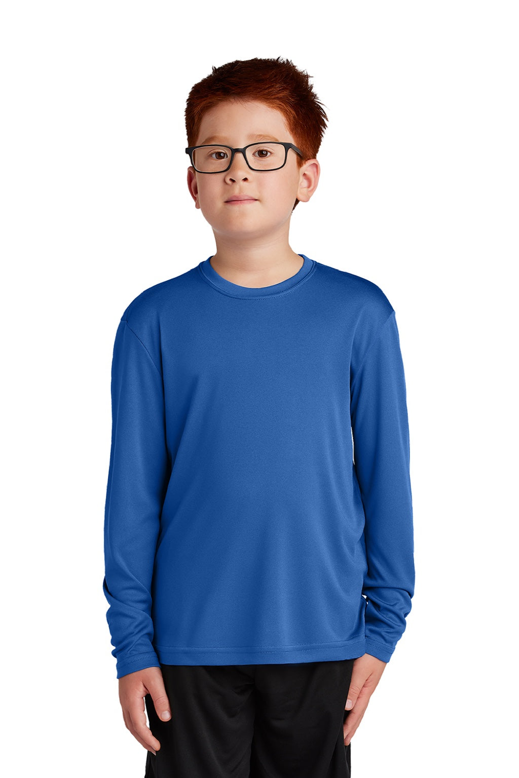 Sport-Tek YST350LS Youth Competitor Moisture Wicking Long Sleeve Crewneck T-Shirt Royal Blue Model Front