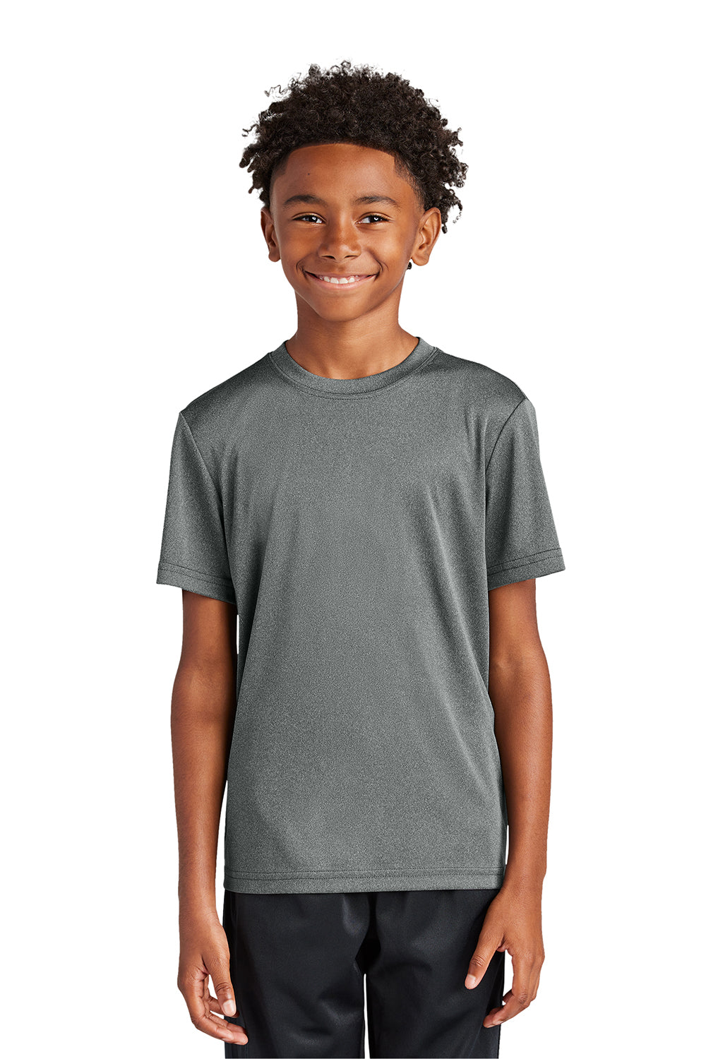 Sport-Tek YST350 Youth Competitor Moisture Wicking Short Sleeve Crewneck T-Shirt Heather Iron Grey Model Front
