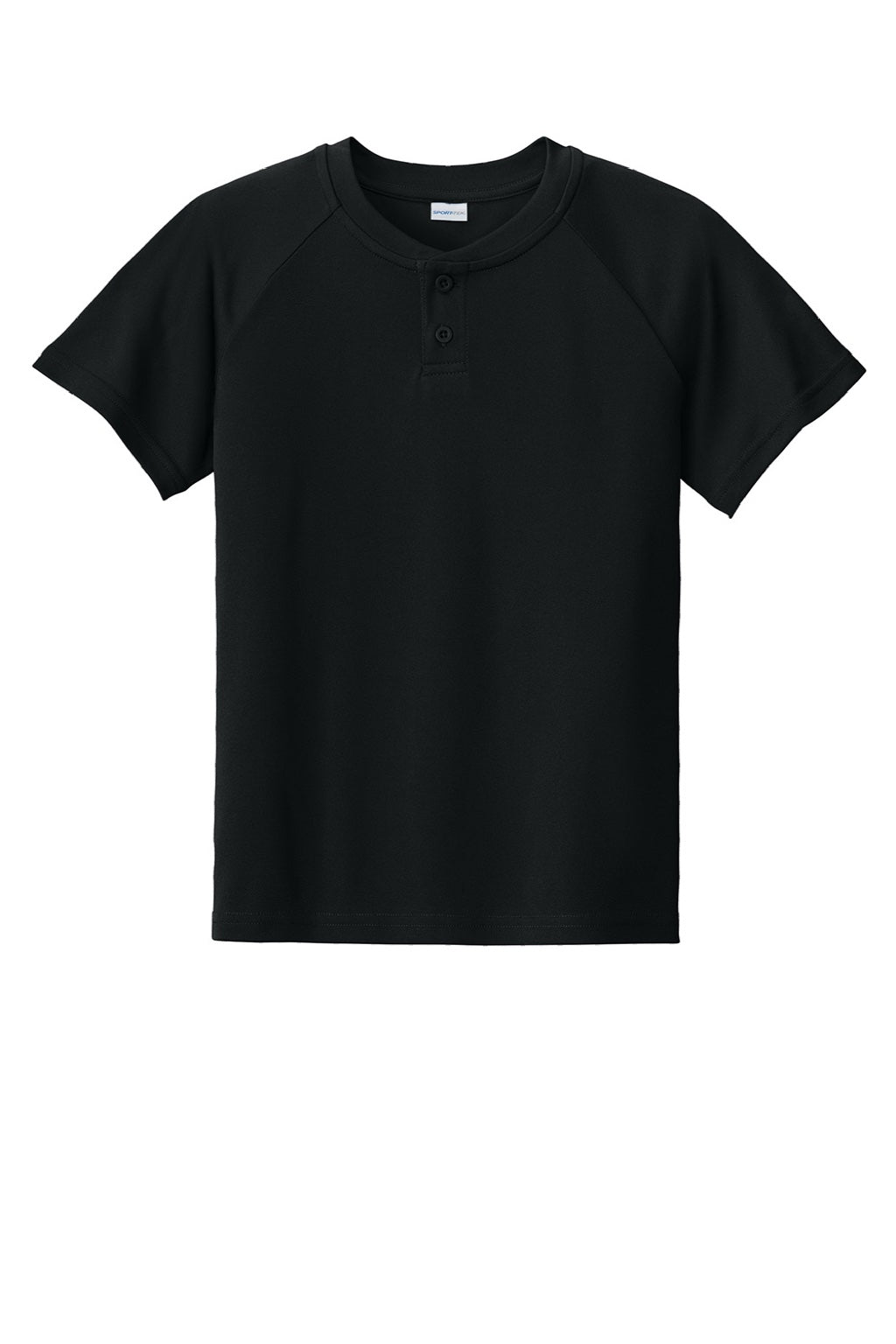 Sport-Tek YST359 Youth Moisture Wicking Competitor 2-Button Short Sleeve Henley Black Flat Front