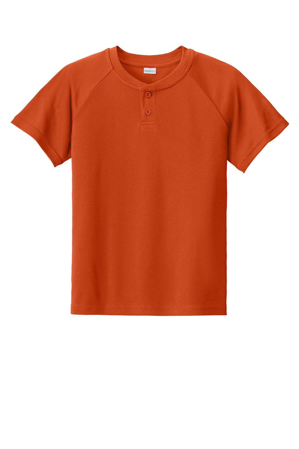Sport-Tek YST359 Youth Moisture Wicking Competitor 2-Button Short Sleeve Henley Deep Orange Flat Front