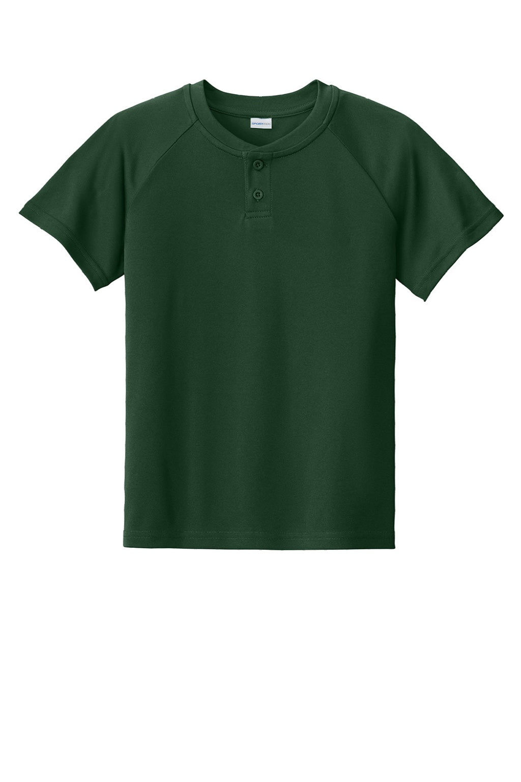Sport-Tek YST359 Youth Moisture Wicking Competitor 2-Button Short Sleeve Henley Forest Green Flat Front