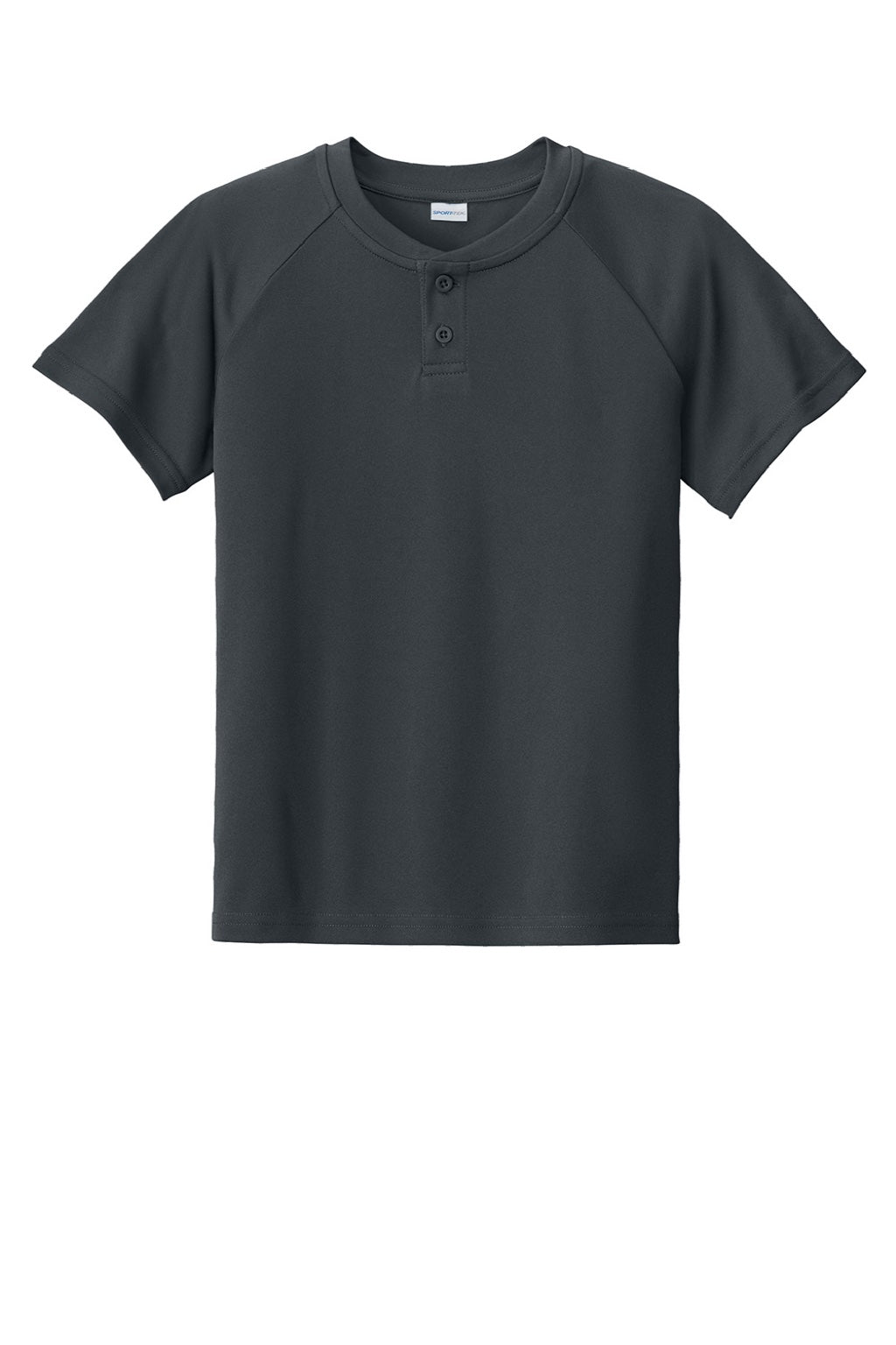 Sport-Tek YST359 Youth Moisture Wicking Competitor 2-Button Short Sleeve Henley Iron Grey Flat Front