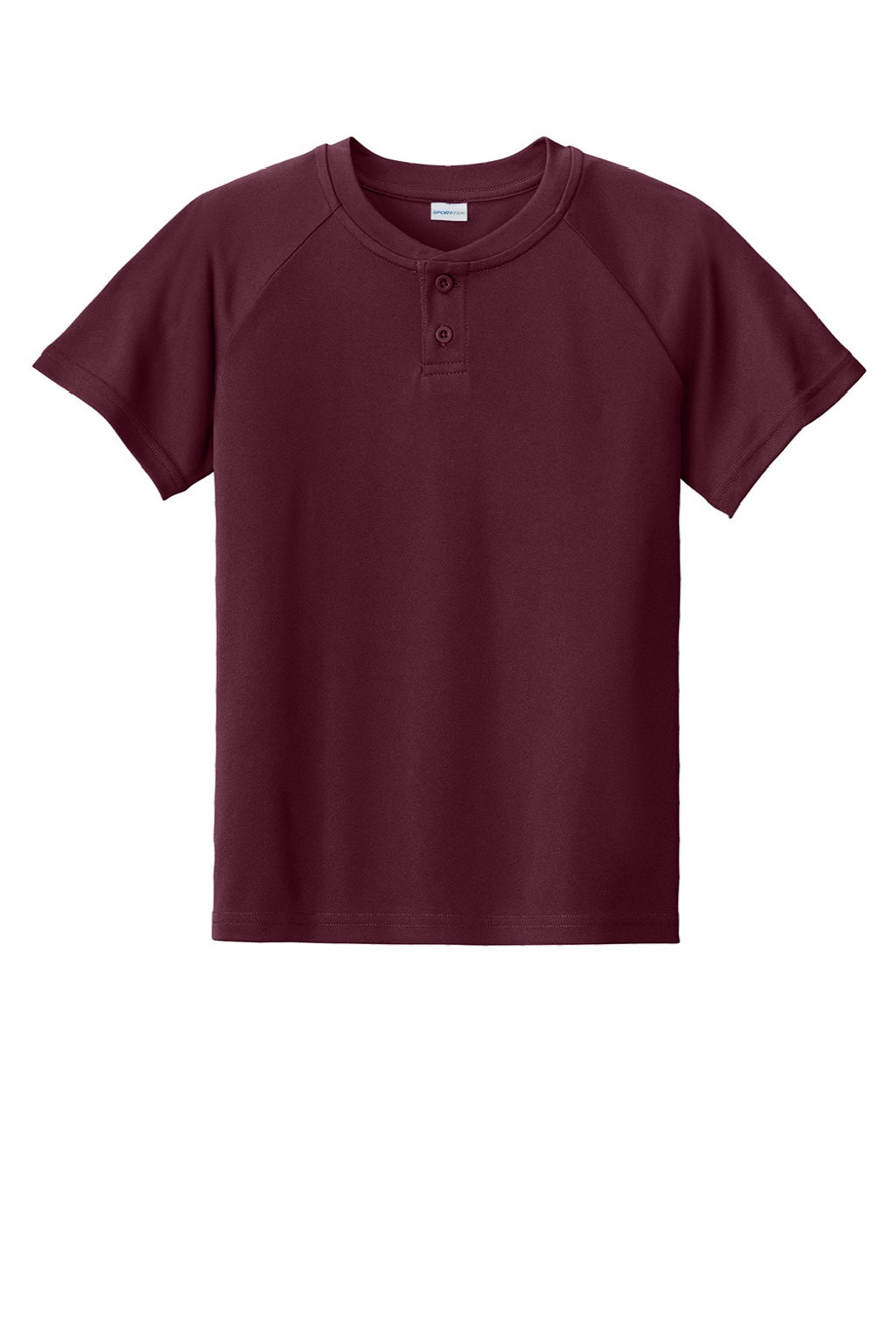 Sport-Tek YST359 Youth Moisture Wicking Competitor 2-Button Short Sleeve Henley Maroon Flat Front