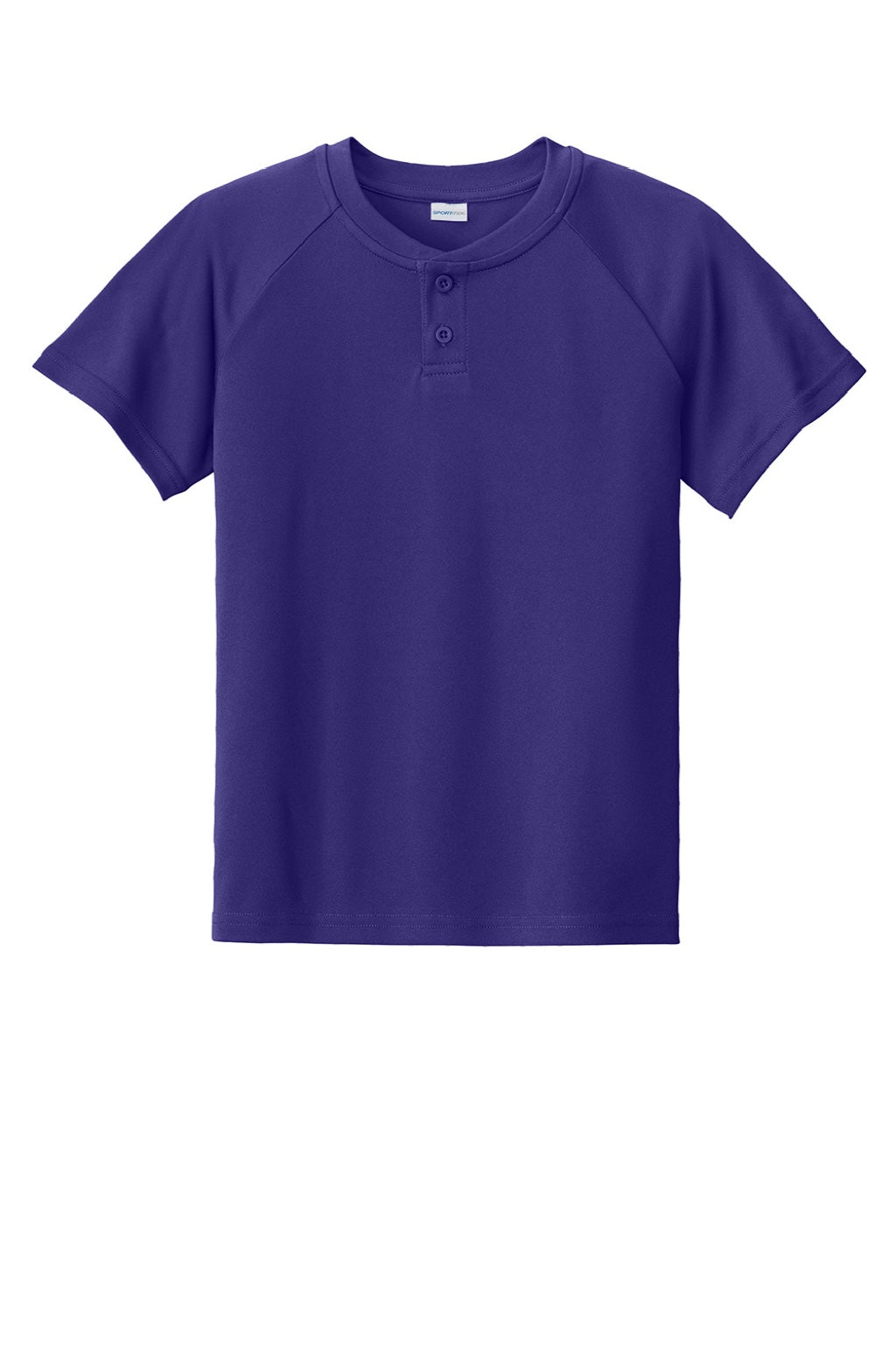 Sport-Tek YST359 Youth Moisture Wicking Competitor 2-Button Short Sleeve Henley Purple Flat Front
