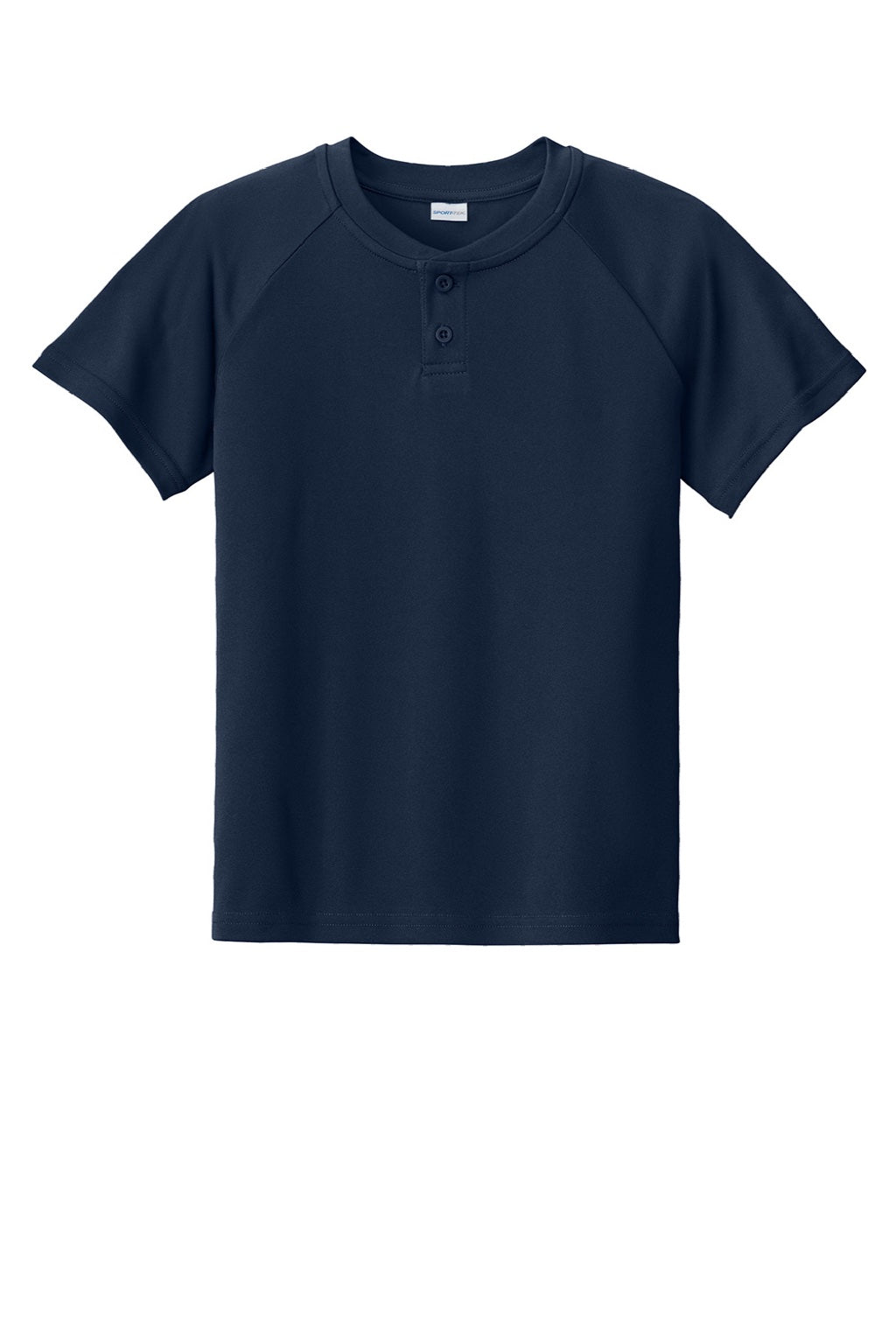 Sport-Tek YST359 Youth Moisture Wicking Competitor 2-Button Short Sleeve Henley True Navy Blue Flat Front