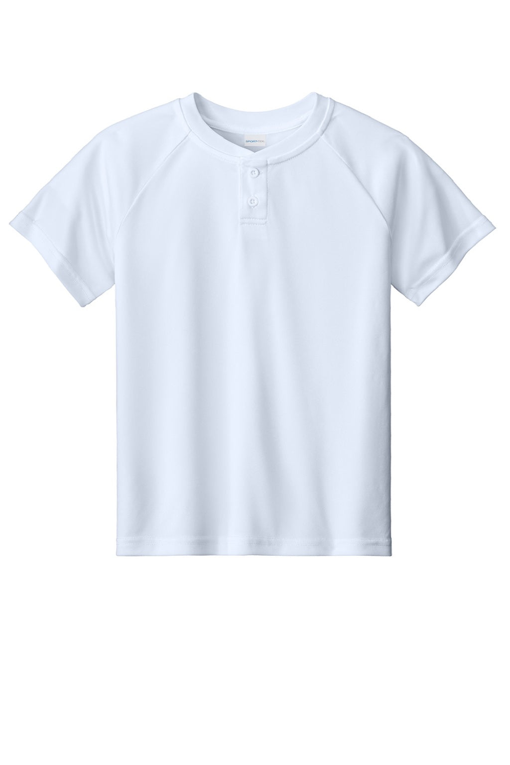 Sport-Tek YST359 Youth Moisture Wicking Competitor 2-Button Short Sleeve Henley White Flat Front