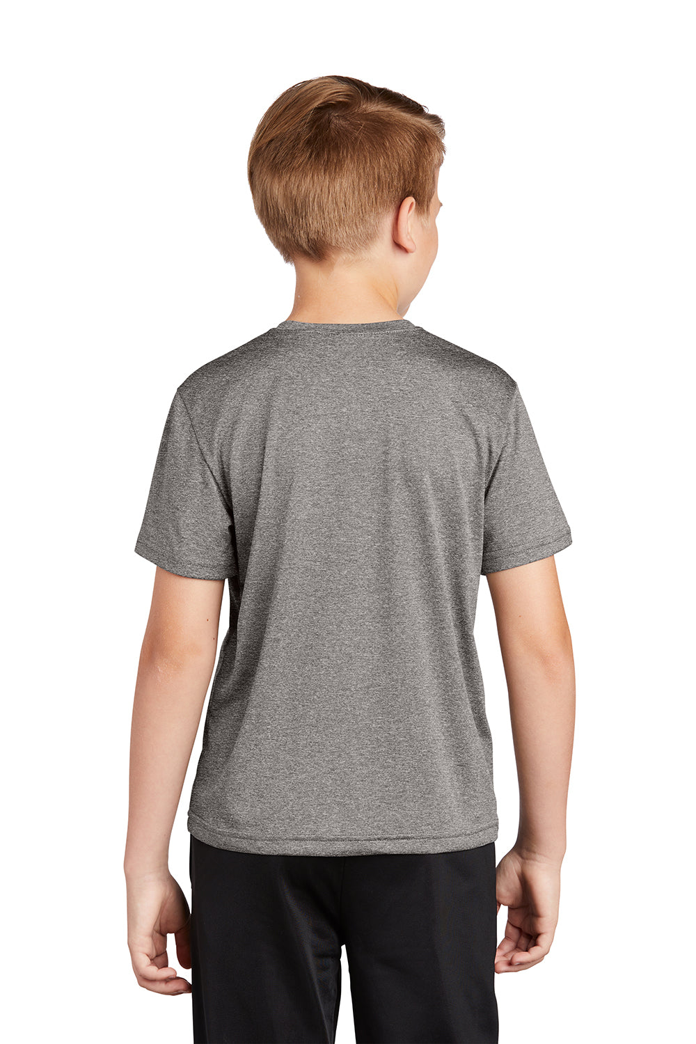 Sport-Tek YST360 Youth Contender Heather Moisture Wicking Short Sleeve Crewneck T-Shirt Heather Vintage Grey Model Back