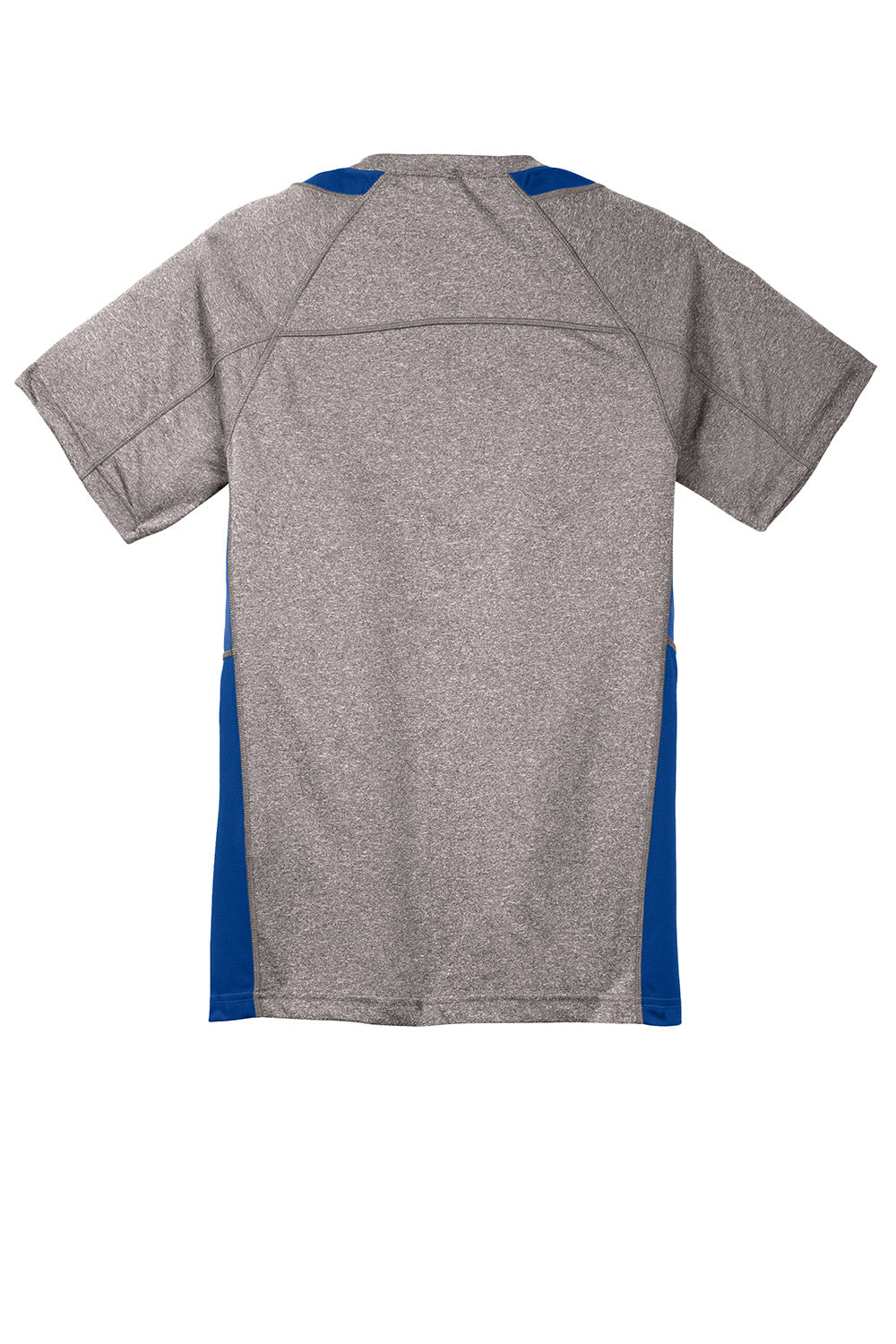 Sport-Tek YST361 Youth Contender Heather Moisture Wicking Short Sleeve Crewneck T-Shirt Heather Vintage Grey/True Royal Blue Flat Back