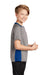 Sport-Tek YST361 Youth Contender Heather Moisture Wicking Short Sleeve Crewneck T-Shirt Heather Vintage Grey/True Royal Blue Model Side