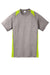 Sport-Tek YST361 Youth Contender Heather Moisture Wicking Short Sleeve Crewneck T-Shirt Heather Vintage Grey/Lime Shock Green Flat Front