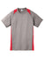 Sport-Tek YST361 Youth Contender Heather Moisture Wicking Short Sleeve Crewneck T-Shirt Heather Vintage Grey/True Red Flat Front
