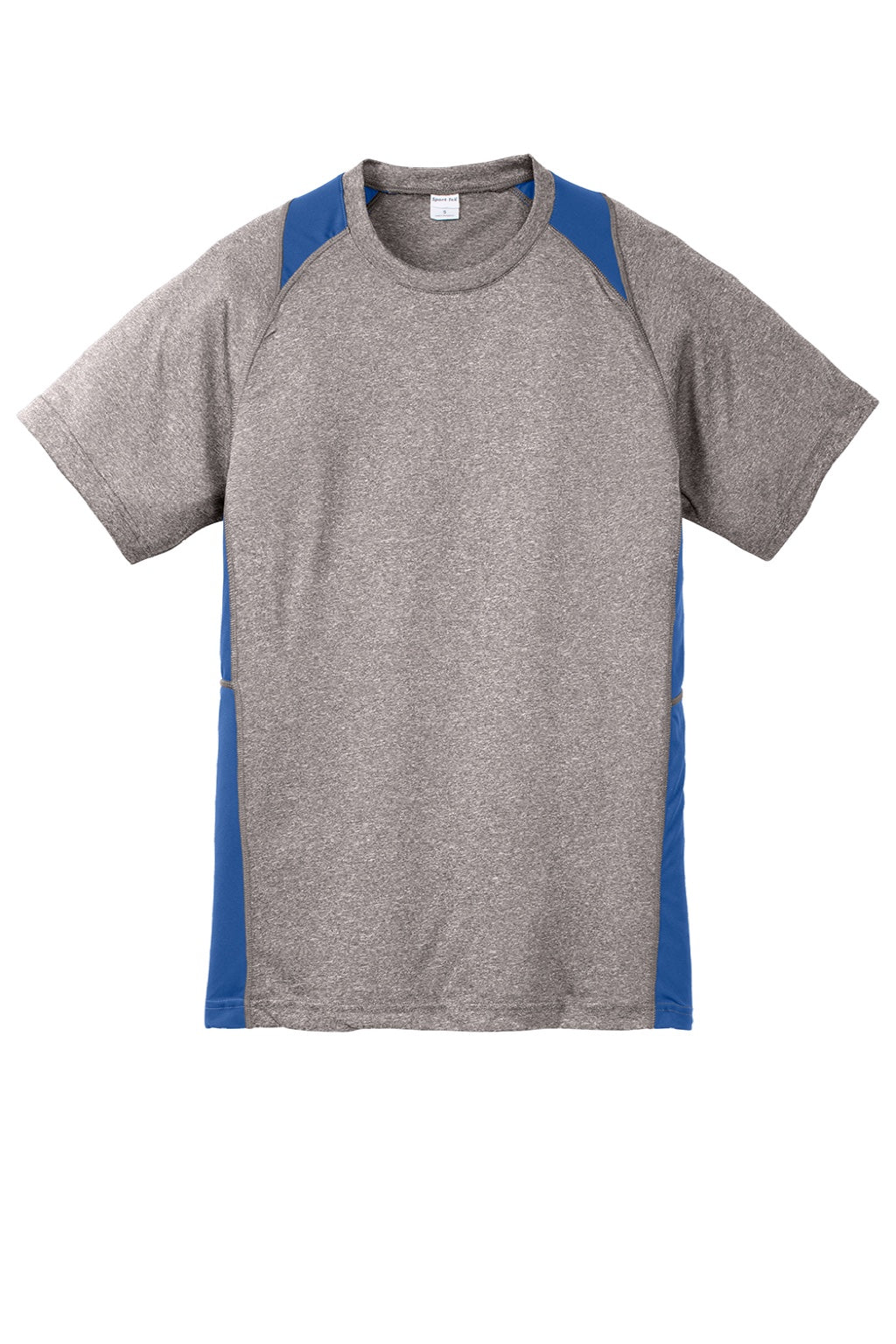 Sport-Tek YST361 Youth Contender Heather Moisture Wicking Short Sleeve Crewneck T-Shirt Heather Vintage Grey/Royal Blue Flat Front