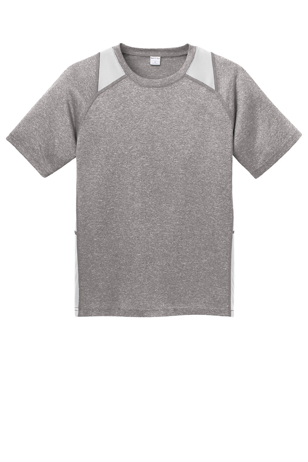 Sport-Tek YST361 Youth Contender Heather Moisture Wicking Short Sleeve Crewneck T-Shirt Heather Vintage Grey/White Flat Front