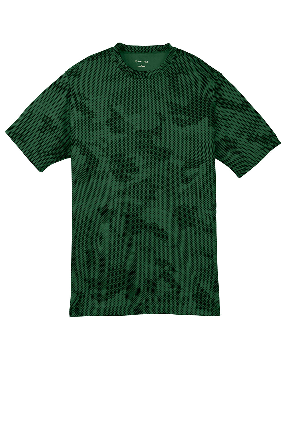 Sport-Tek YST370 Youth CamoHex Moisture Wicking Short Sleeve Crewneck T-Shirt Forest Green Flat Front