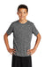 Sport-Tek YST390 Youth Electric Heather Moisture Wicking Short Sleeve Crewneck T-Shirt Grey Black Electric Model Front