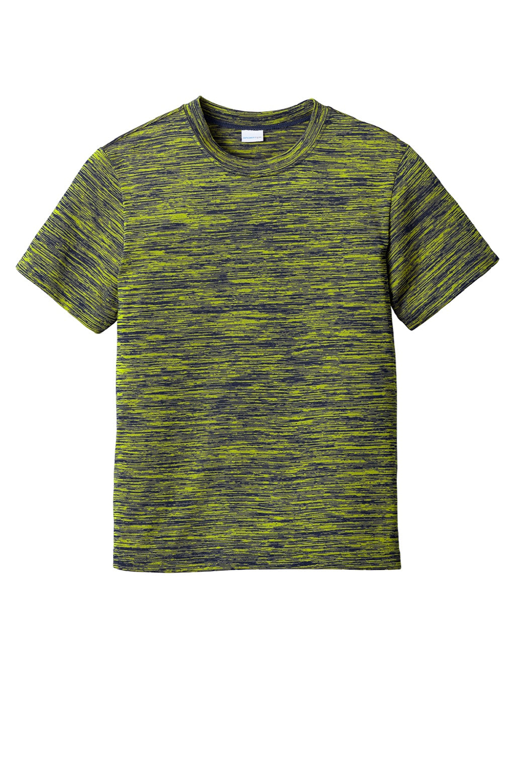 Sport-Tek YST390 Youth Electric Heather Moisture Wicking Short Sleeve Crewneck T-Shirt Lime Shock Green True Navy Blue Electric Flat Front