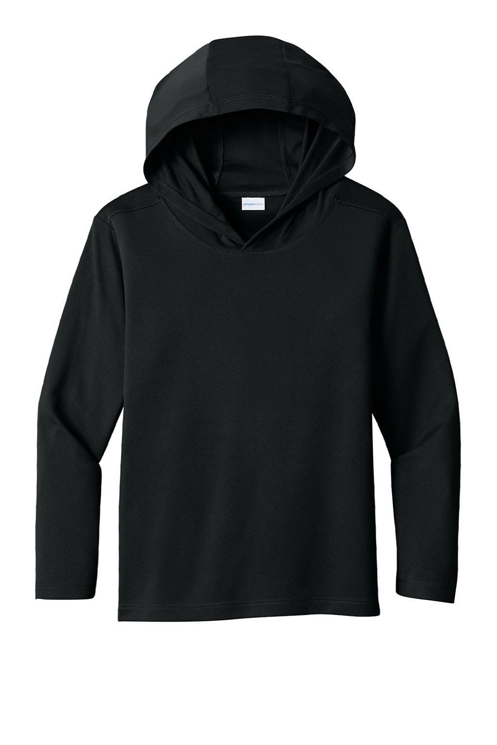 Sport-Tek YST420LSH Youth Posi-UV Pro Moisture Wicking Long Sleeve Hooded T-Shirt Hoodie Black Flat Front