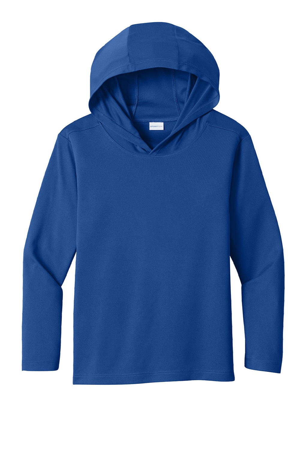 Sport-Tek YST420LSH Youth Posi-UV Pro Moisture Wicking Long Sleeve Hooded T-Shirt Hoodie True Royal Blue Flat Front