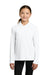Sport-Tek YST420LSH Youth Posi-UV Pro Moisture Wicking Long Sleeve Hooded T-Shirt Hoodie White Model Front