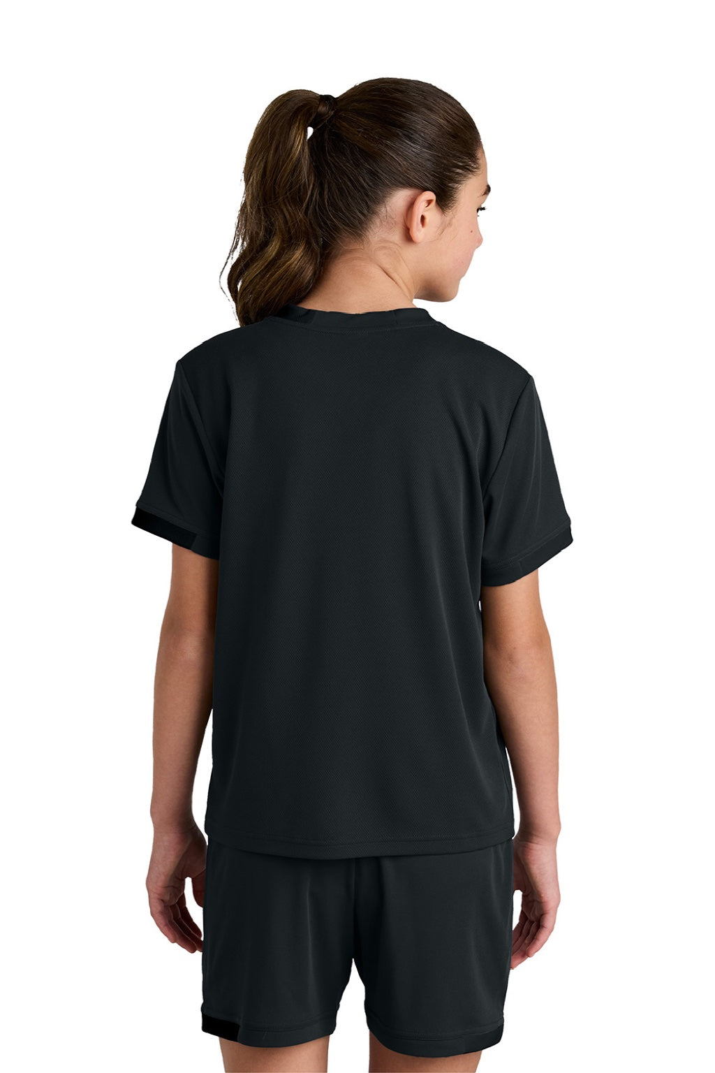 Sport-Tek YST440 Youth Club Moisture Wicking Short Sleeve Crewneck T-Shirt Black/Black Model Back