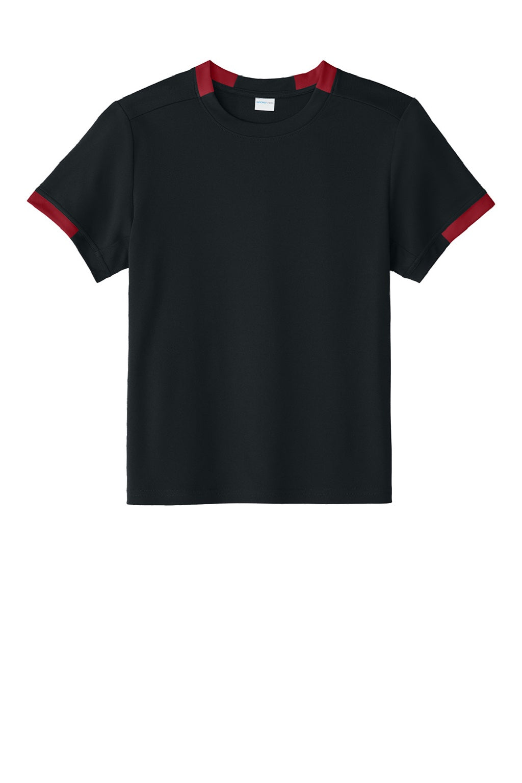 Sport-Tek YST440 Youth Club Moisture Wicking Short Sleeve Crewneck T-Shirt Black/Deep Red Flat Front