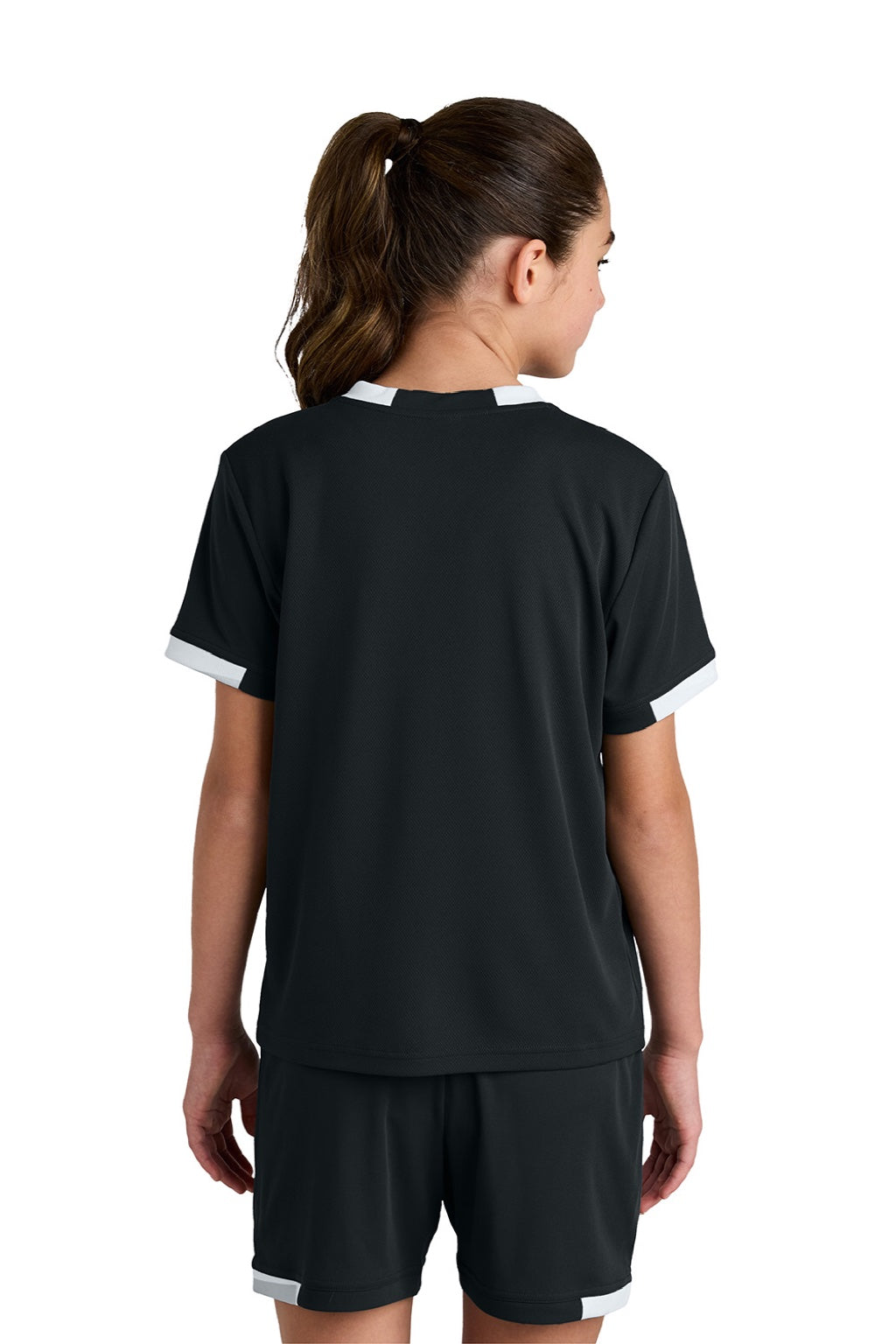 Sport-Tek YST440 Youth Club Moisture Wicking Short Sleeve Crewneck T-Shirt Black/White Model Back