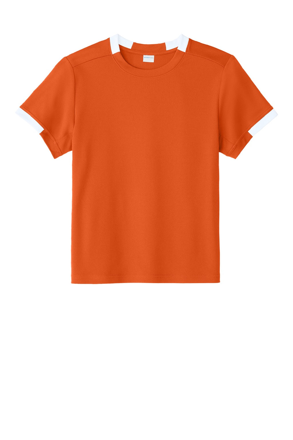 Sport-Tek YST440 Youth Club Moisture Wicking Short Sleeve Crewneck T-Shirt Deep Orange/White Flat Front