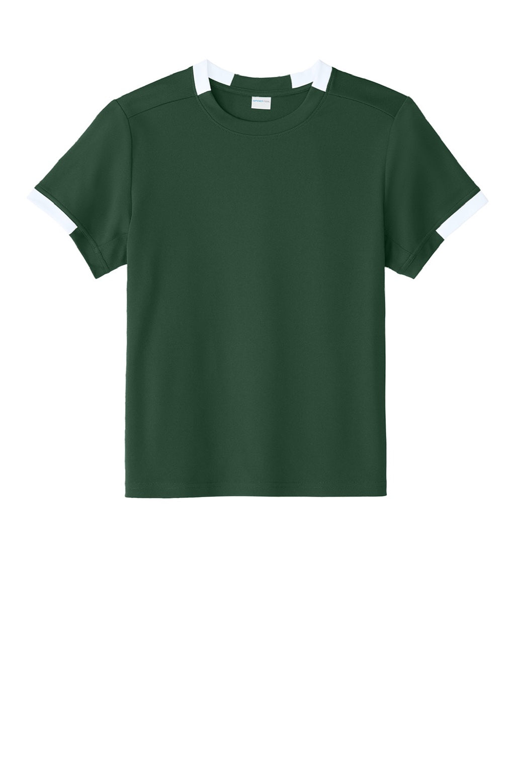 Sport-Tek YST440 Youth Club Moisture Wicking Short Sleeve Crewneck T-Shirt Forest Green/White Flat Front