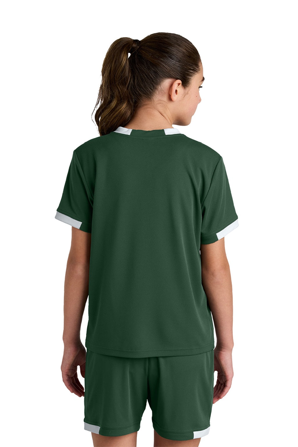 Sport-Tek YST440 Youth Club Moisture Wicking Short Sleeve Crewneck T-Shirt Forest Green/White Model Back