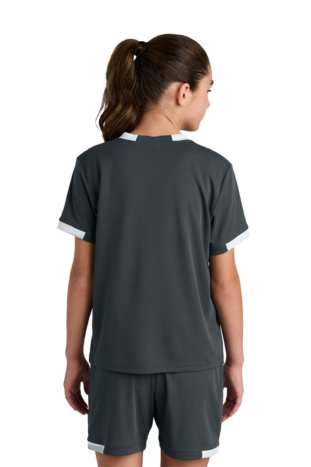 Sport-Tek YST440 Youth Club Moisture Wicking Short Sleeve Crewneck T-Shirt Iron Grey/White Model Back