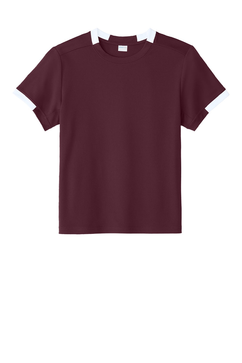Sport-Tek YST440 Youth Club Moisture Wicking Short Sleeve Crewneck T-Shirt Maroon/White Flat Front
