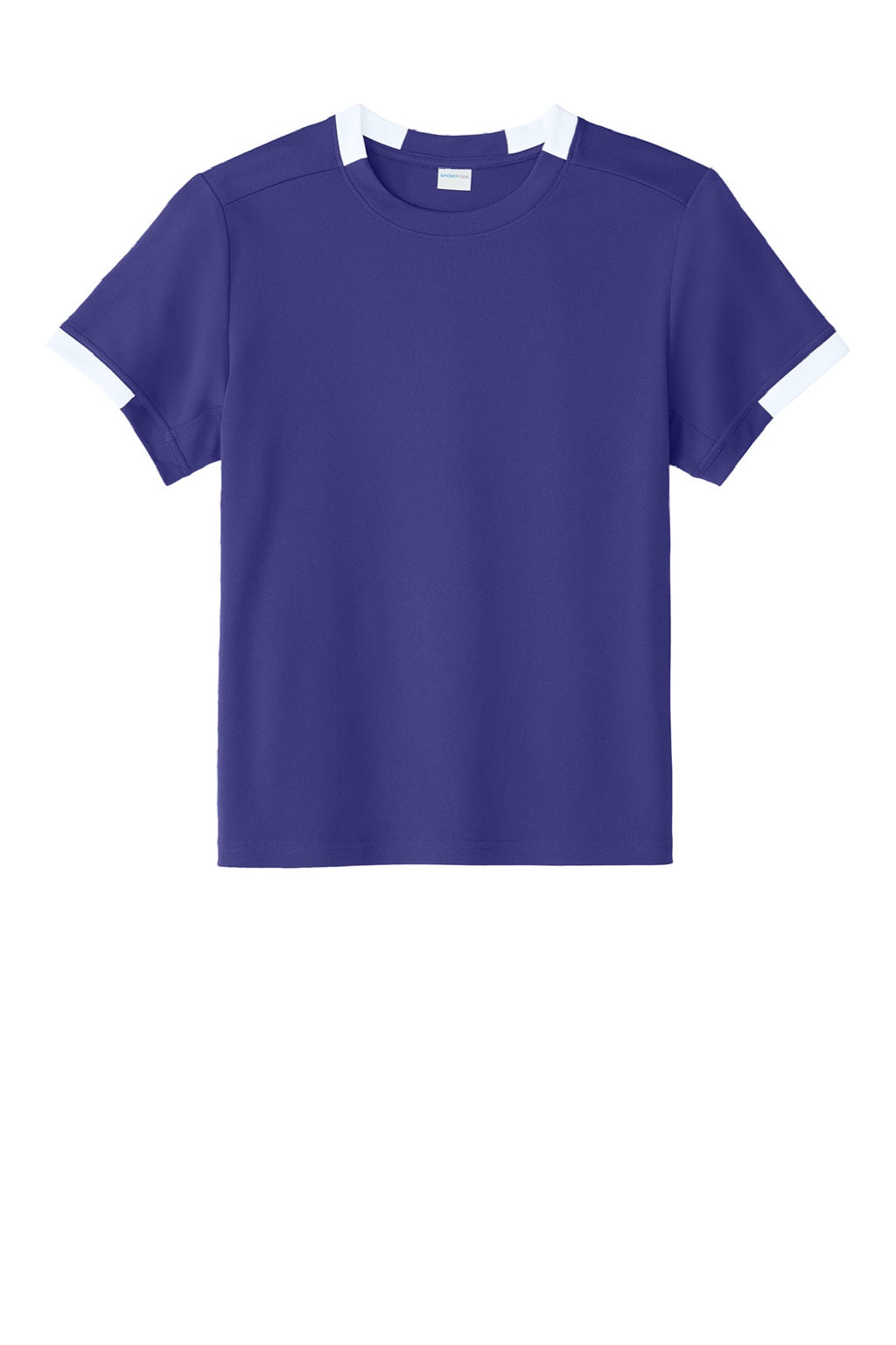 Sport-Tek YST440 Youth Club Moisture Wicking Short Sleeve Crewneck T-Shirt Purple/White Flat Front