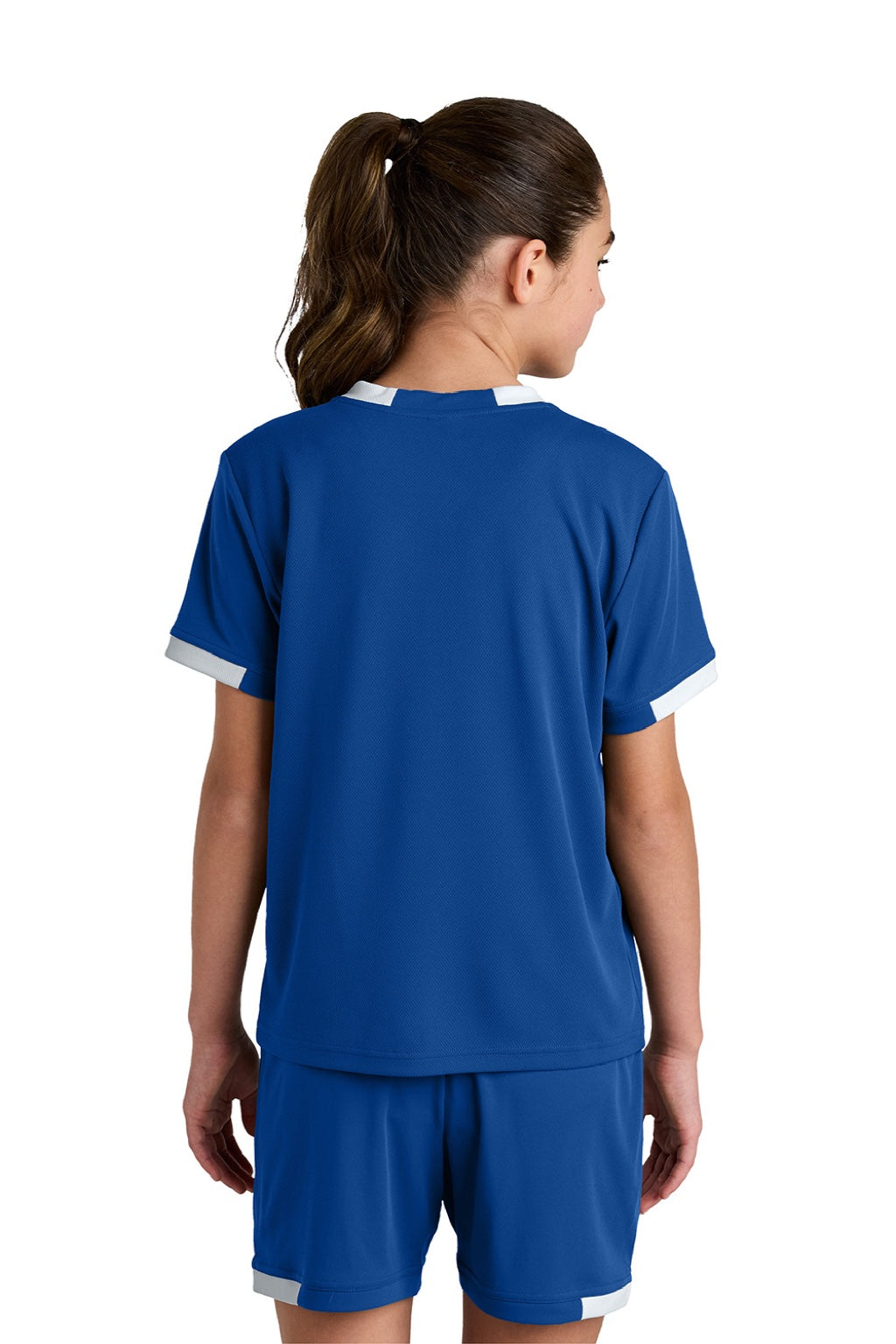 Sport-Tek YST440 Youth Club Moisture Wicking Short Sleeve Crewneck T-Shirt True Royal Blue/White Model Back