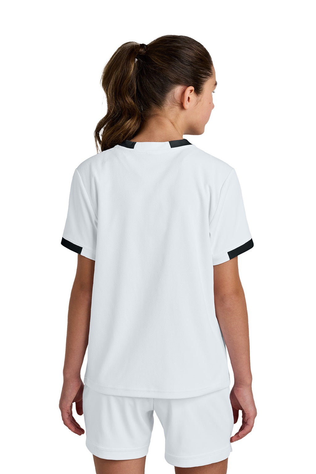 Sport-Tek YST440 Youth Club Moisture Wicking Short Sleeve Crewneck T-Shirt White/Black Model Back