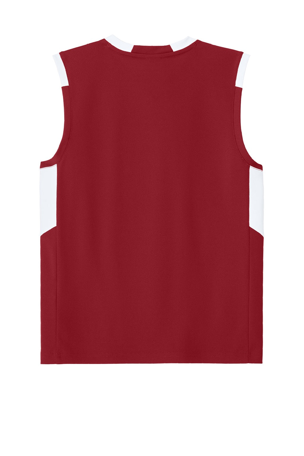 Sport-Tek YST441 Youth Club Moisture Wicking V-Neck Tank Top Deep Red/White Flat Back