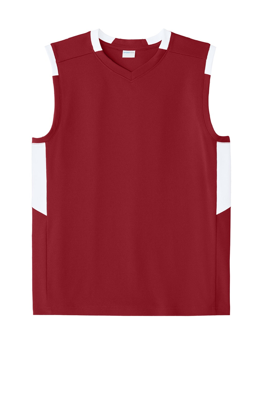 Sport-Tek YST441 Youth Club Moisture Wicking V-Neck Tank Top Deep Red/White Flat Front