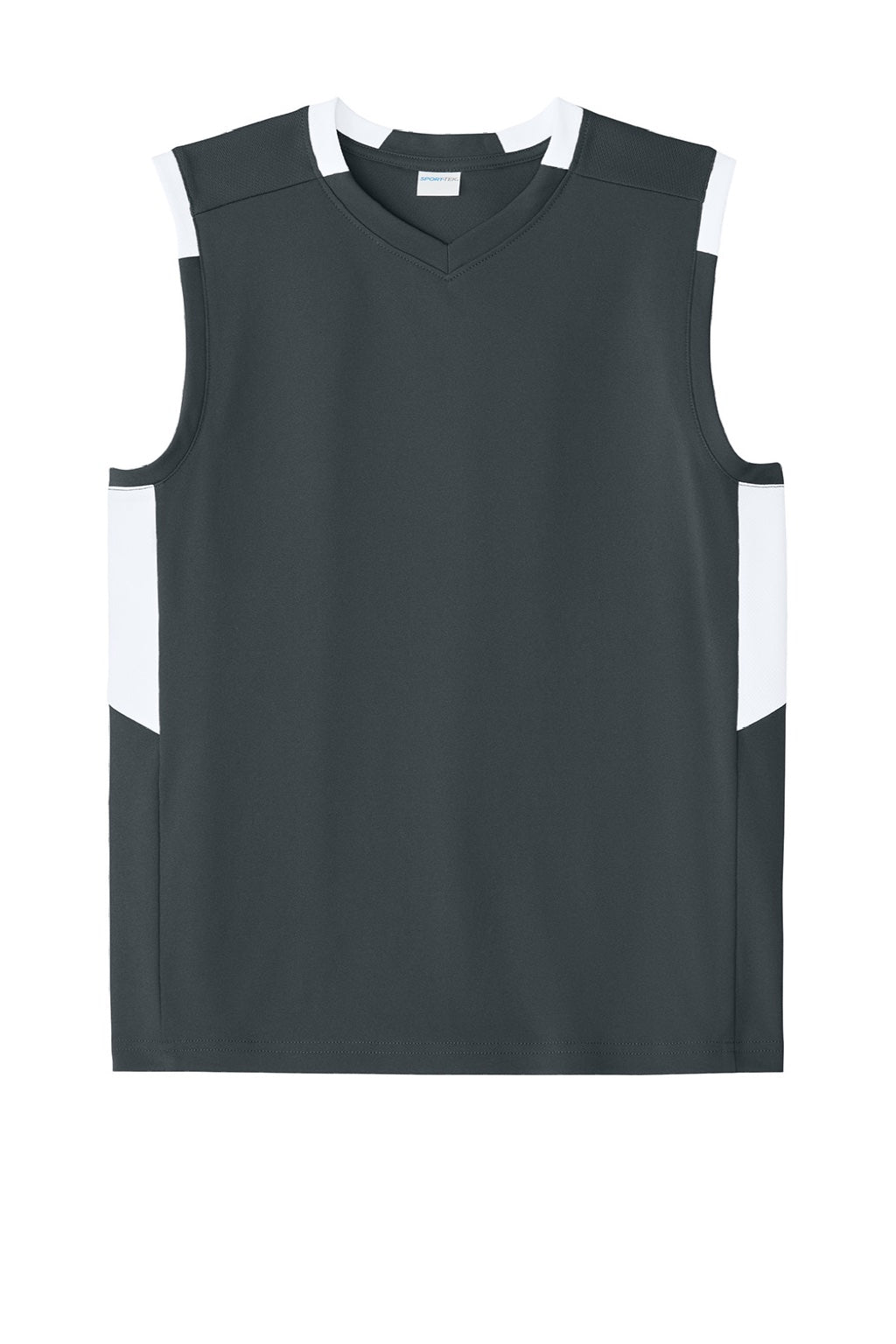 Sport-Tek YST441 Youth Club Moisture Wicking V-Neck Tank Top Iron Grey/White Flat Front