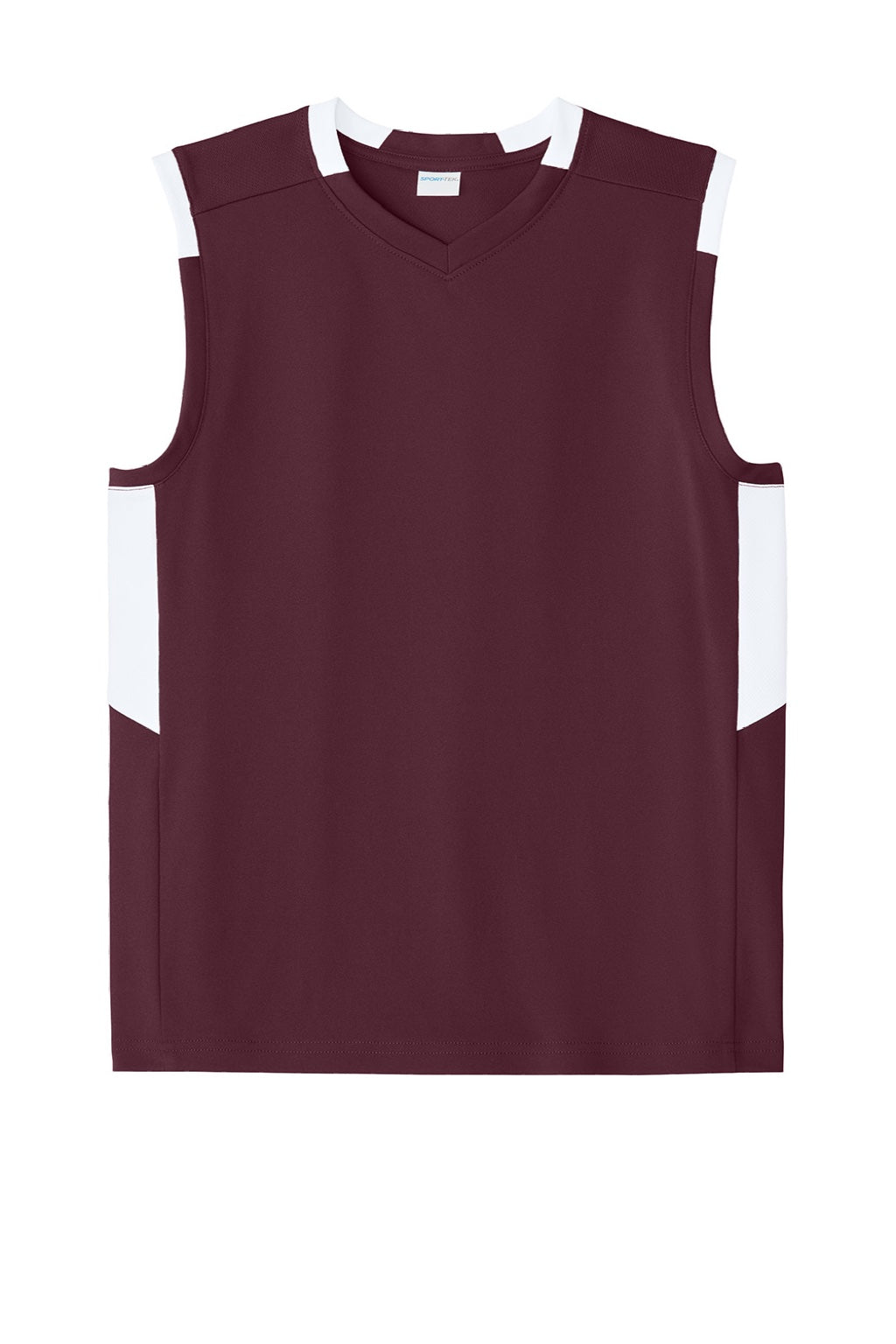 Sport-Tek YST441 Youth Club Moisture Wicking V-Neck Tank Top Maroon/White Flat Front