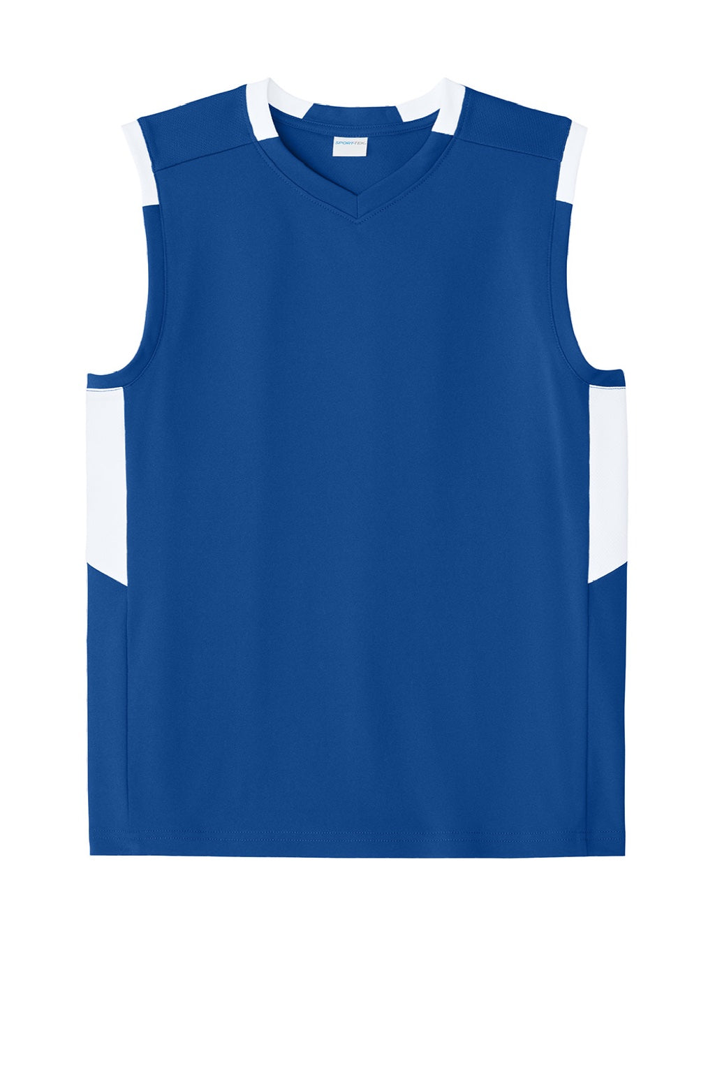 Sport-Tek YST441 Youth Club Moisture Wicking V-Neck Tank Top True Royal Blue/White Flat Front