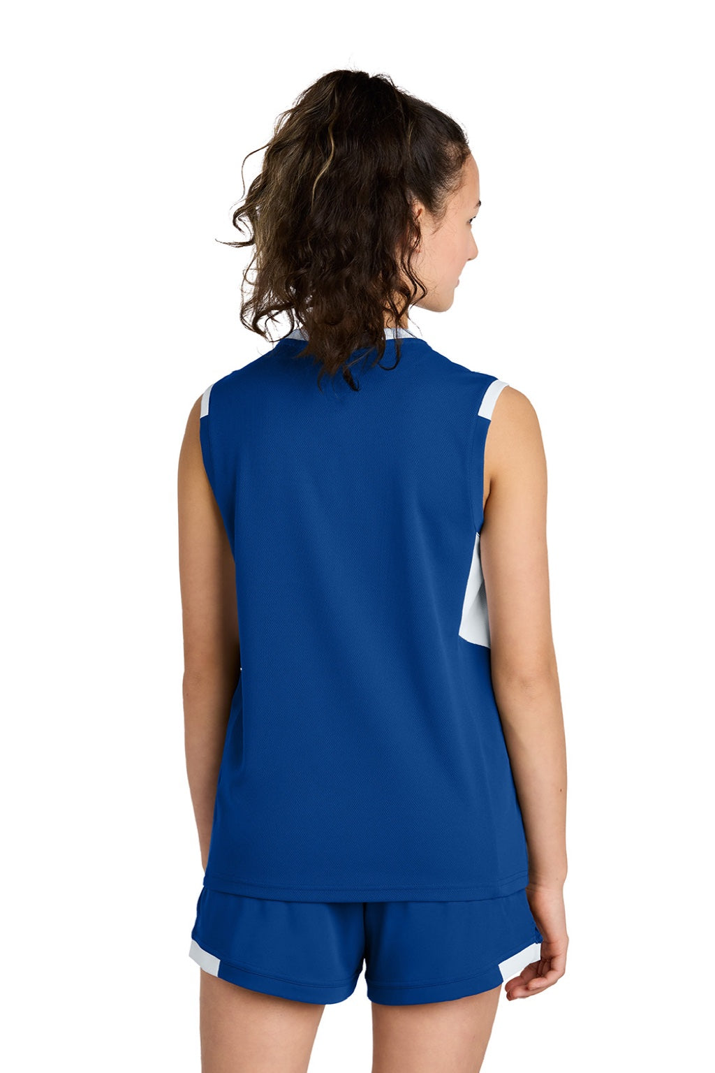 Sport-Tek YST441 Youth Club Moisture Wicking V-Neck Tank Top True Royal Blue/White Model Back