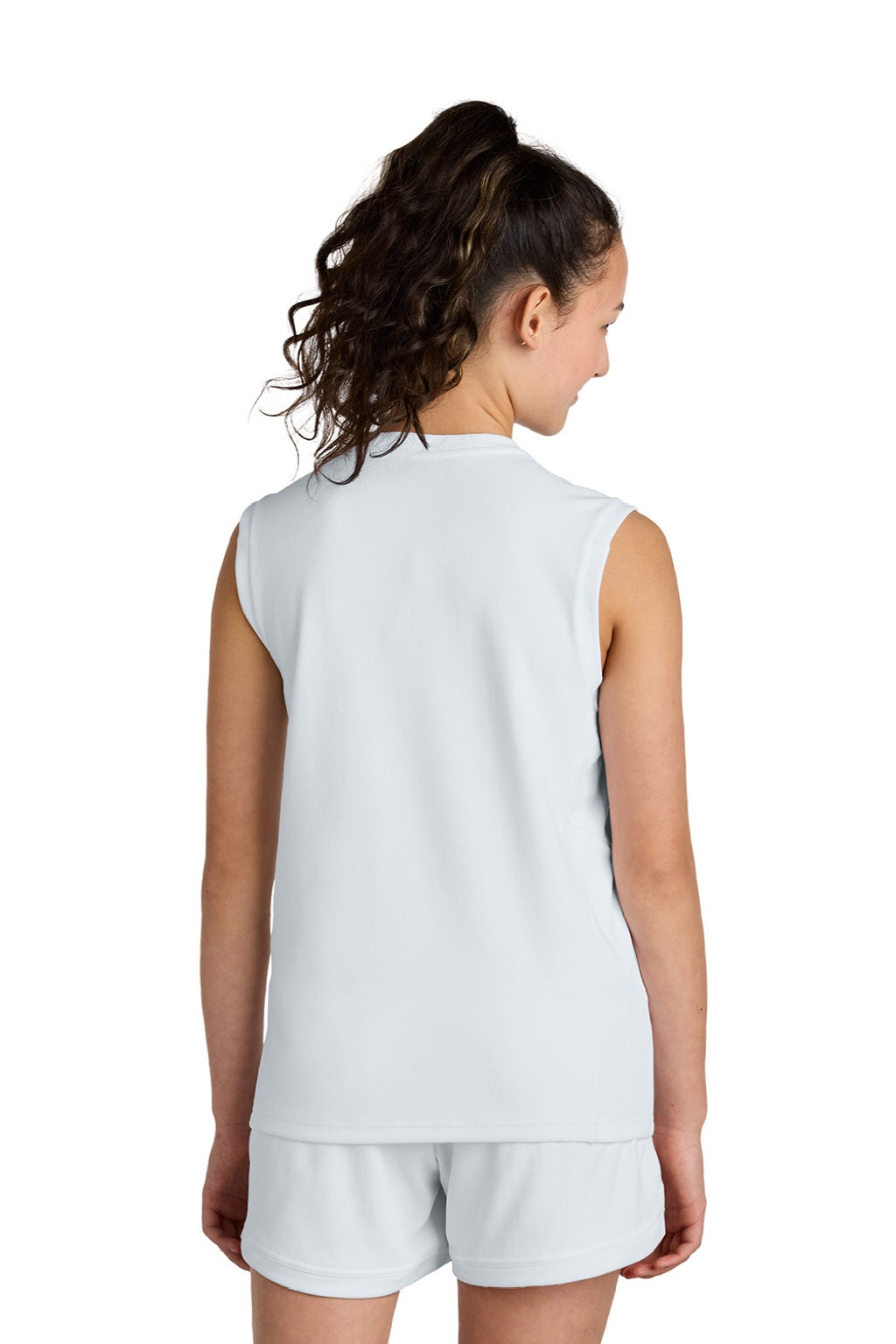 Sport-Tek YST441 Youth Club Moisture Wicking V-Neck Tank Top White/White Model Back