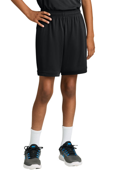 Sport-Tek YST4420 Youth Club Shorts Black/Black Model Front