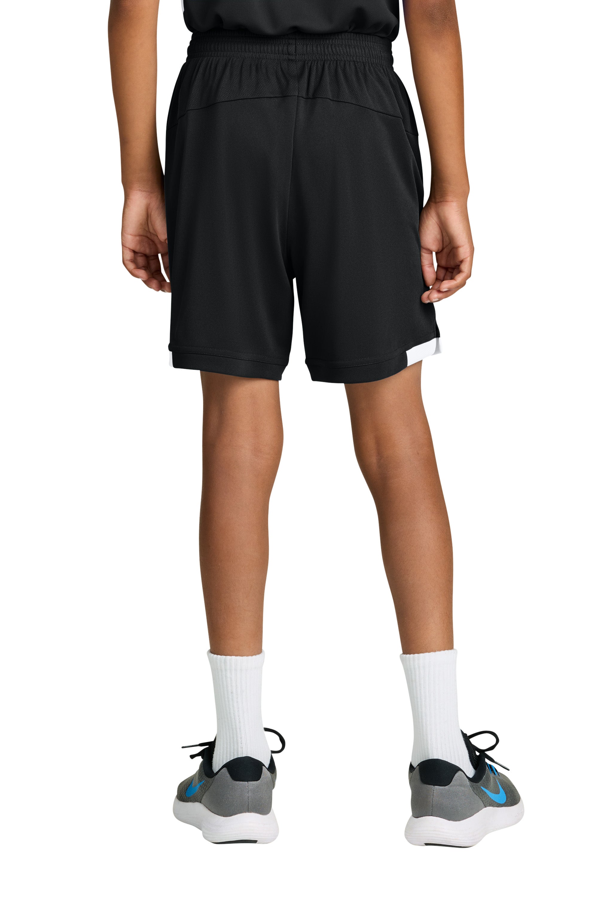 Sport-Tek YST4420 Youth Club Shorts Black/White Model Back