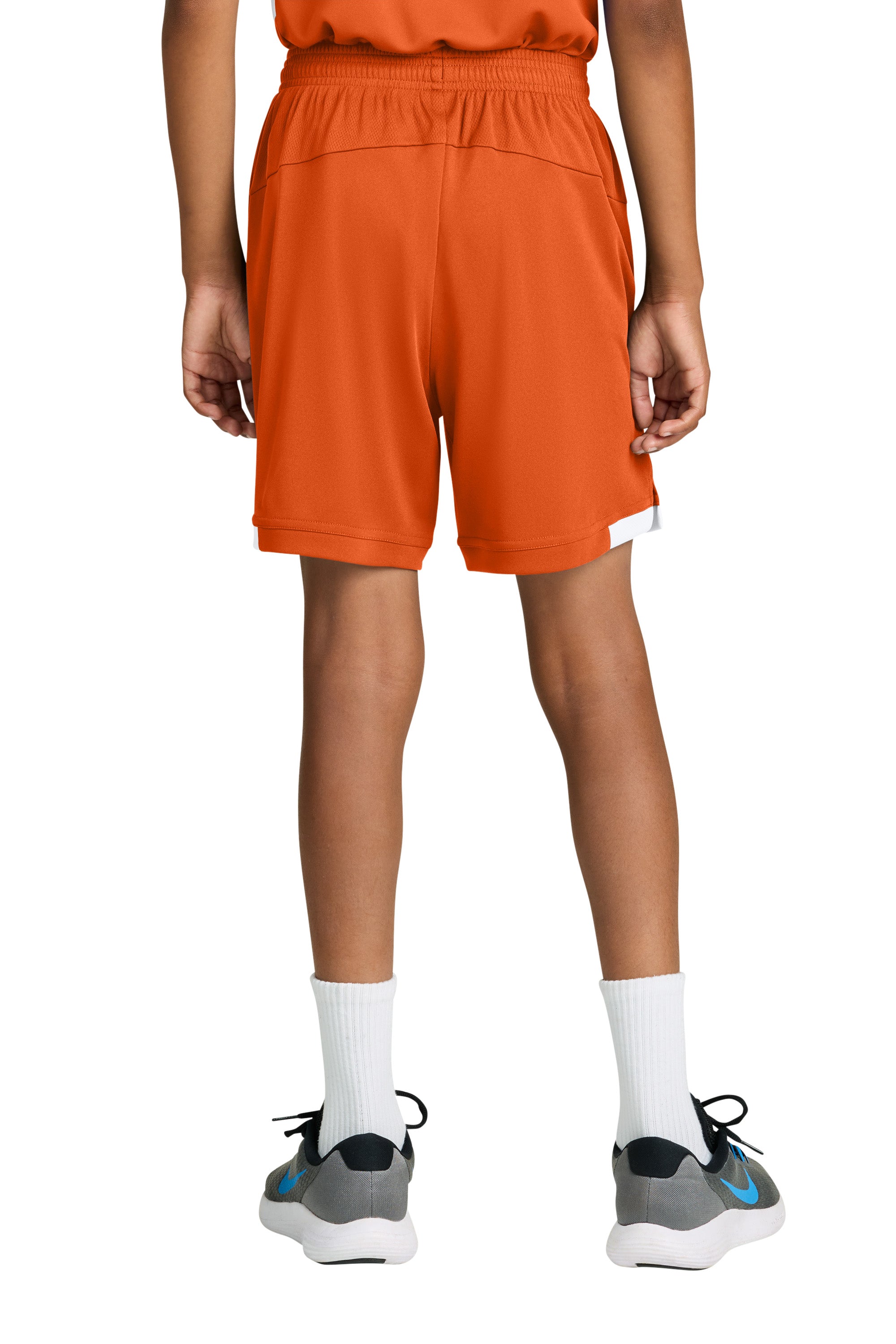 Sport-Tek YST4420 Youth Club Shorts Deep Orange/White Model Back